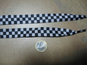 SKA šachovnica čiernobiela, široké šnúrky do tenisiek dĺžka 110cm, šírka 1,8cm materiál 100% polyester